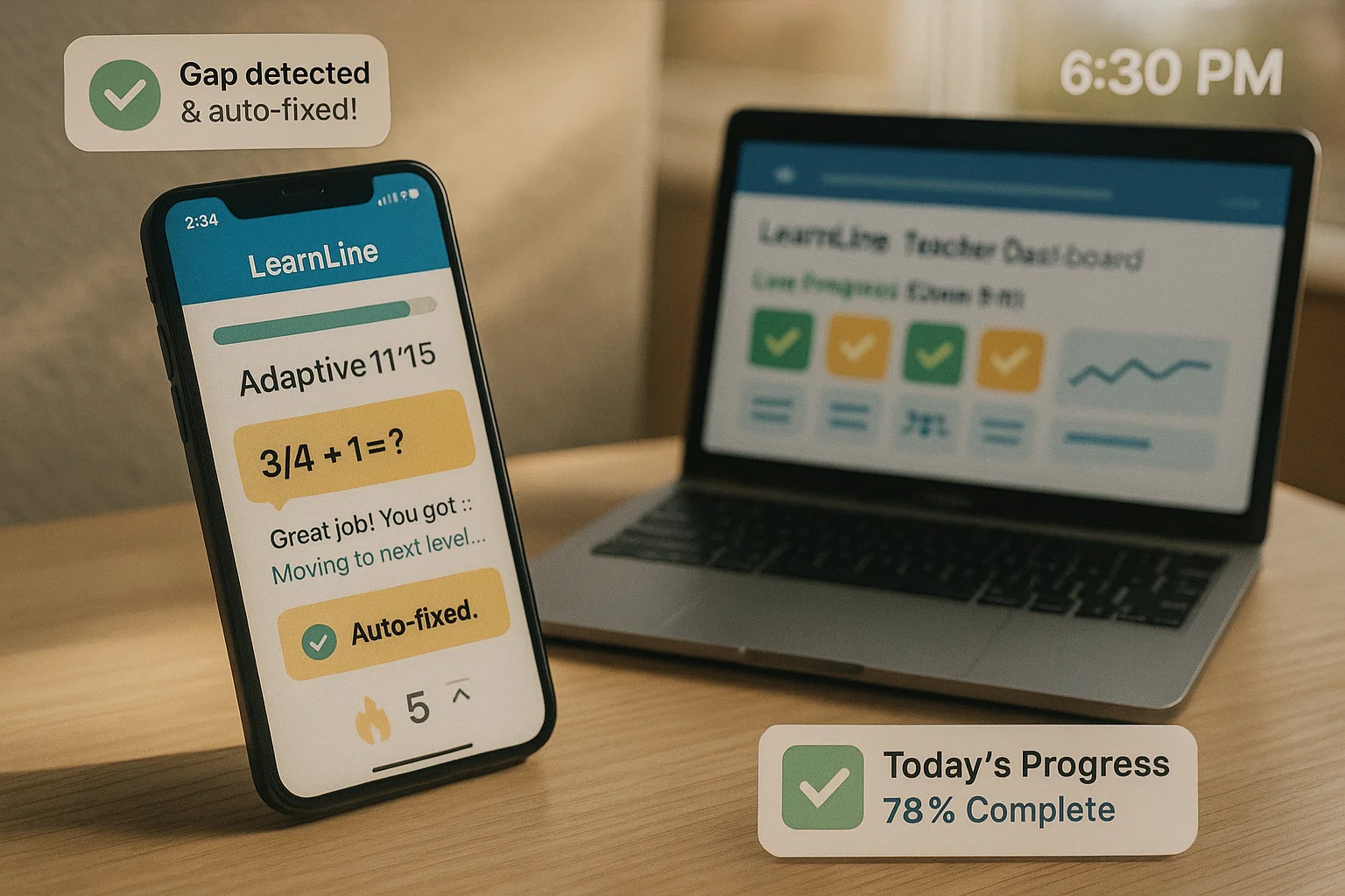 LearnLine adaptive homework showing personalized, AI-driven approach